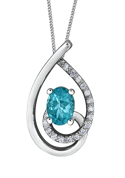 10K White Gold Apatite and Diamond Pendant
