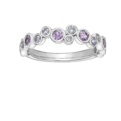 10K White Gold Pink Sapphire & Diamond Ring