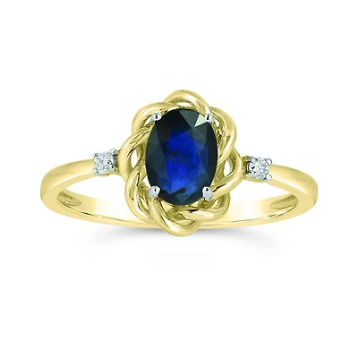 10K Yellow Gold Blue Sapphire & Diamond Ring