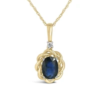 10K Yellow Gold Blue Sapphire & Diamond Pendant