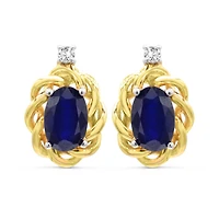 10K Yellow Gold Blue Sapphire & Diamond Earrings