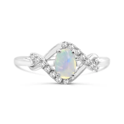 Sterling Silver Opal & White Topaz Ring