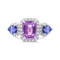 Sterling Silver Amethyst, Tanzanite & Diamond Ring