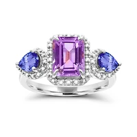 Sterling Silver Amethyst, Tanzanite & Diamond Ring