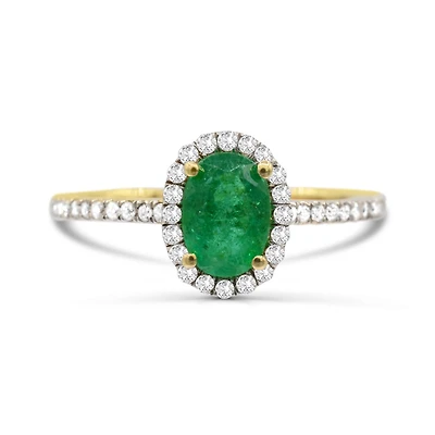 14K Yellow Gold Emerald & Diamond Ring