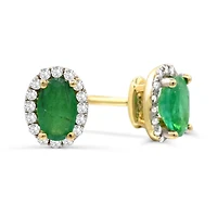 14K Yellow Gold Emerald & Diamond Earrings