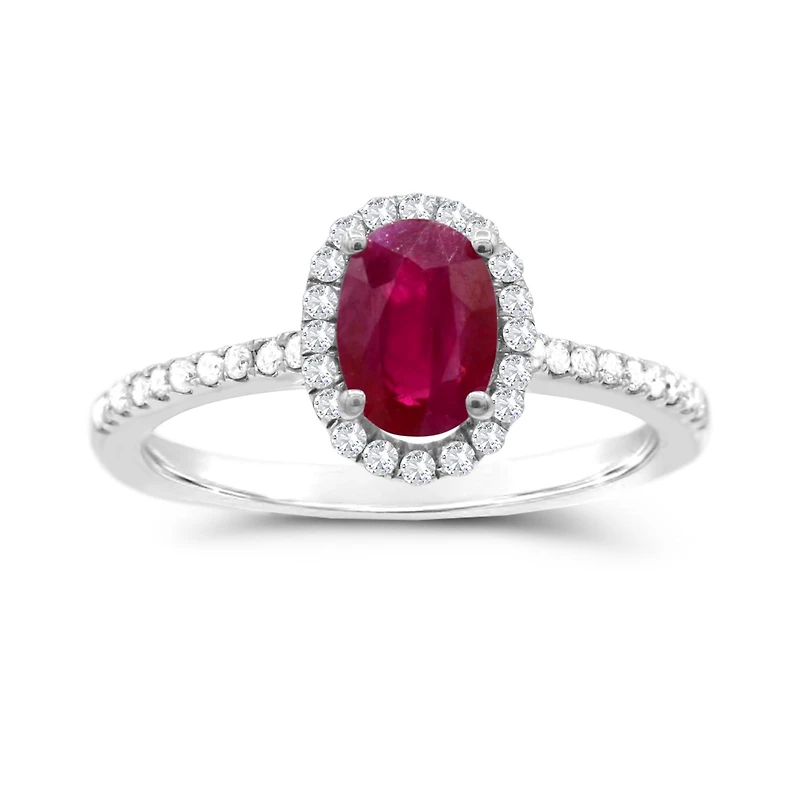 14K White Gold Ruby & Diamond Ring