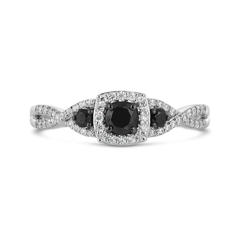 Sterling Silver Black & White 0.45CTW Diamond Promise Ring