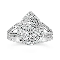 10K White Gold 1.00CTW Diamond Pear Shape Fashion Ring