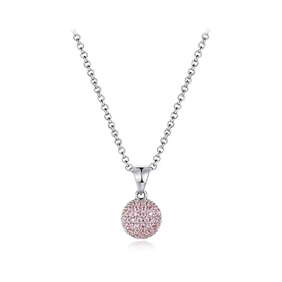 Sterling Silver Pink Cubic Zirconia 8mm Ball Pendant