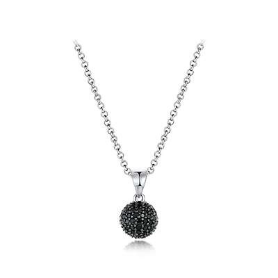Sterling Silver Black Cubic Zirconia 8mm Ball Pendant