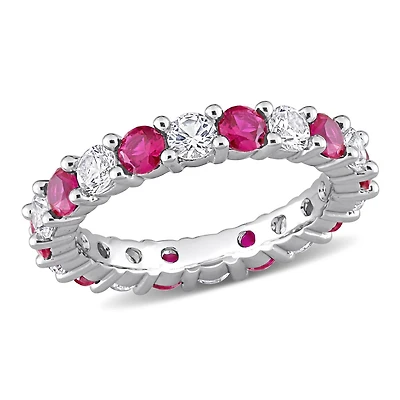 Julianna B Sterling Silver Created Ruby & White Sapphire Ring