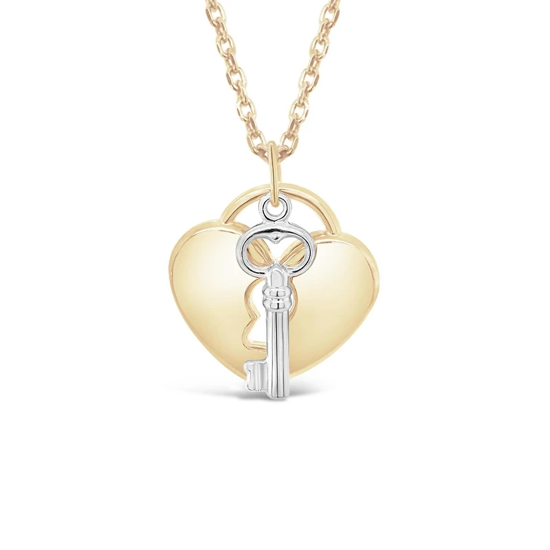 10K Yellow and White Gold 18" Heart Lock Necklace