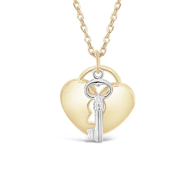 10K Yellow and White Gold 18" Heart Lock Necklace