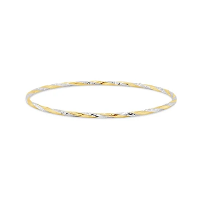 10K Yellow and White Gold 65mm Twisted Slip-On Bangle