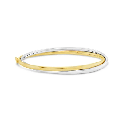 10K Yellow and White Gold 52x61mm Double Oval Tube Bangle