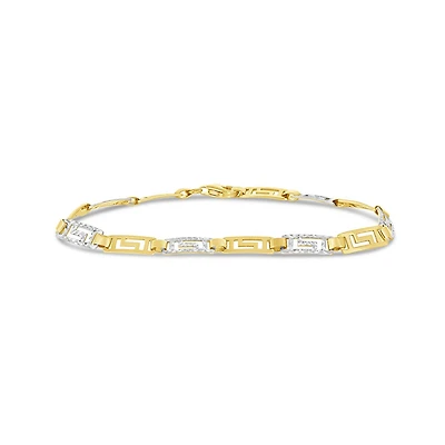 10K Yellow and White Gold 7.25" Greek Bracelet