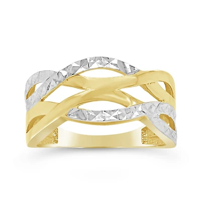 10K Yellow and White Gold Celtic Diamond Cut Ring