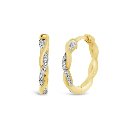10K Yellow Gold 0.10CTW Diamond Twist Hoops