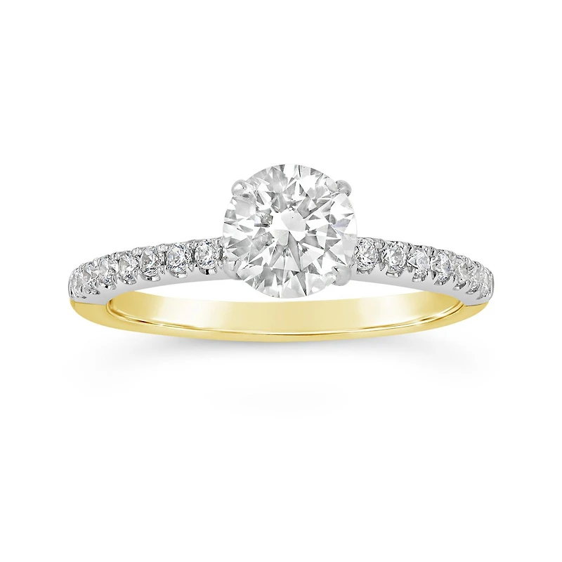 14K Yellow & White Gold 1.25CTW Diamond Solitaire with Side Accents Ring