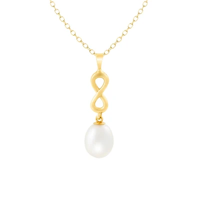 10K Yellow Gold 7-8mm Pearl Infinity Pendant
