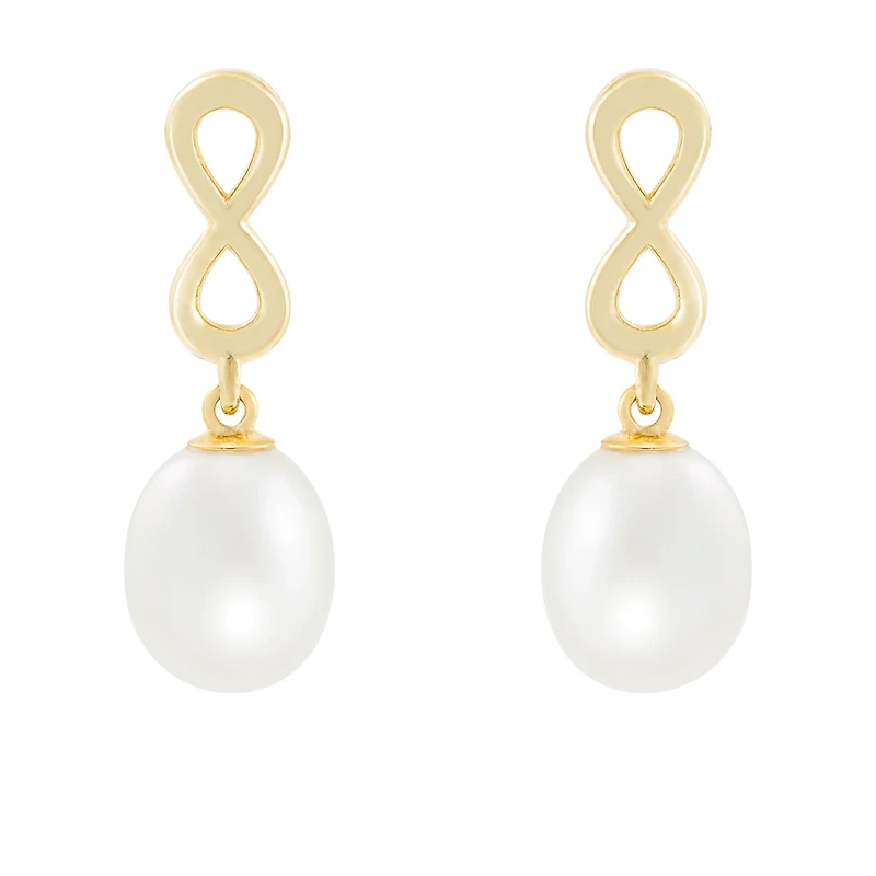 10K Yellow Gold 7-8mm Pearl Infinity Earrings