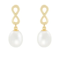 10K Yellow Gold 7-8mm Pearl Infinity Earrings