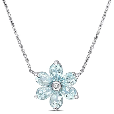 Julianna B 14K White Gold Aquamarine & Diamond Pendant