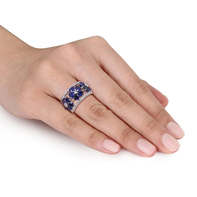 Julianna B Sterling Silver Created Blue Sapphire & White Ring