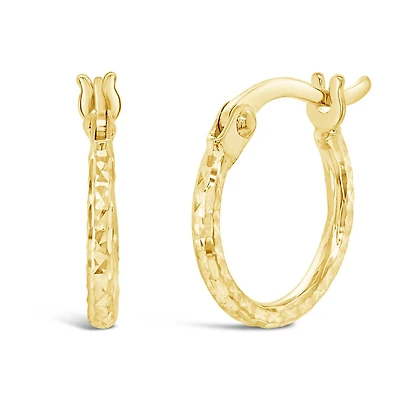 14K Yellow Gold 1.5mm x 10mm Diamond Cut Round Tube Hoops