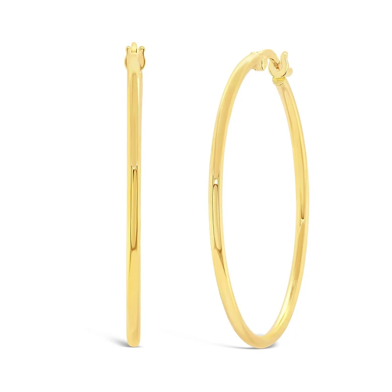 14K Yellow Gold 1.5mm x 30mm Round Tube Polished Hoops