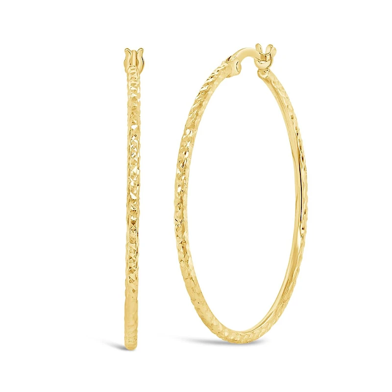 14K Yellow Gold 1.5mm x 30mm Diamond Cut Round Tube Hoops