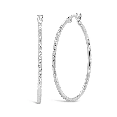 14K White Gold 1.5mm x 30mm Diamond Cut Polished Hoops