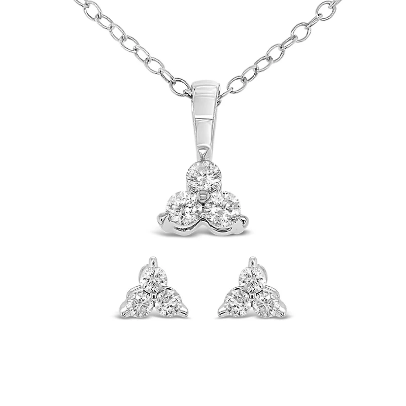 10K White Gold 0.20CTW Diamond Three Stone Stud Earrings