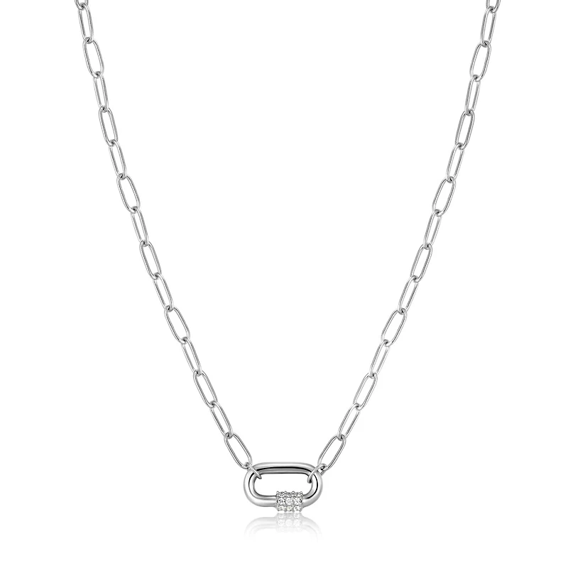 Ania Haie Navy Blue Enamel Carabiner Silver Necklace