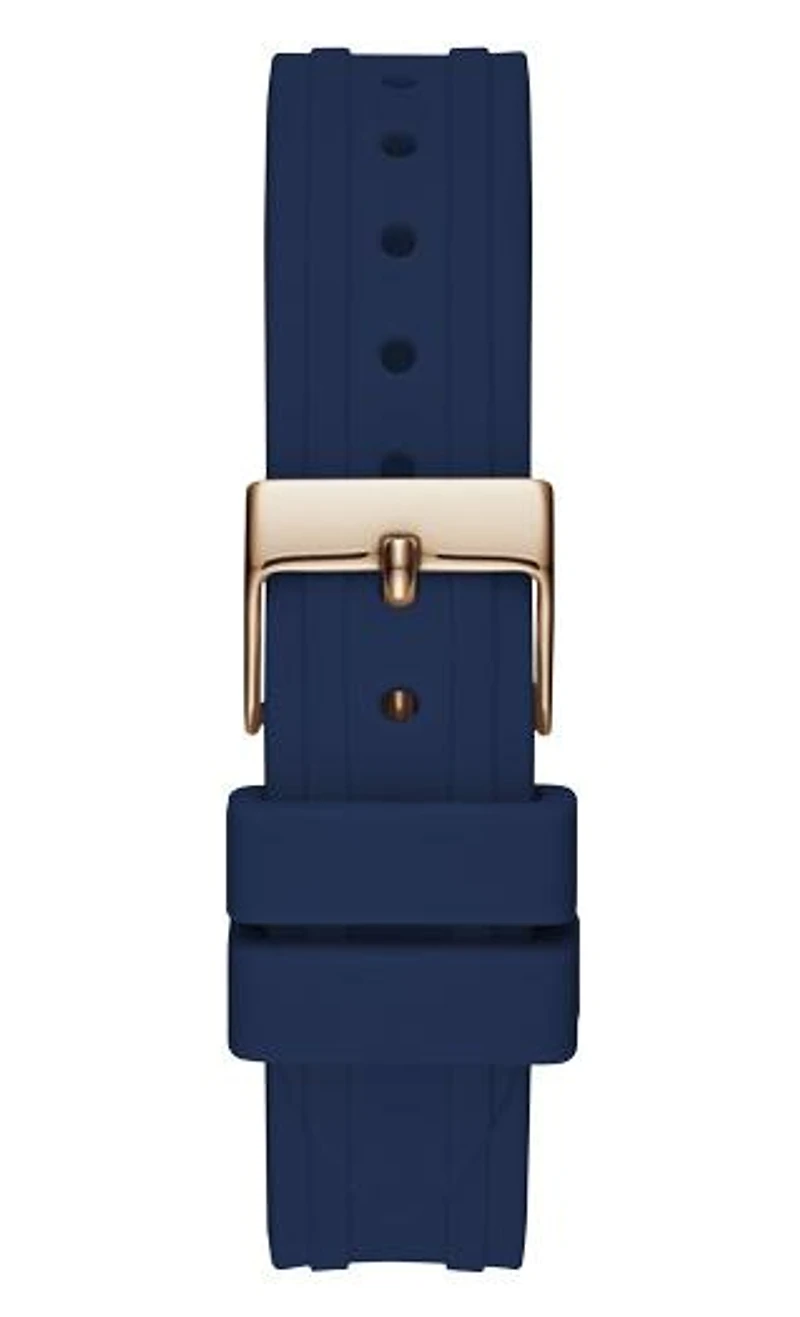 Guess Women's Rose Gold-Tone Crystal with Blue Silicone Strap Watch