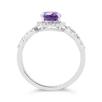 10K White Gold Amethyst and White Zircon Ring