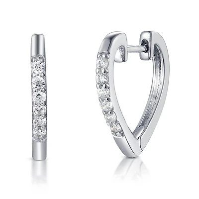 Sterling Silver Cubic Zirconia Heart Hoop Earrings
