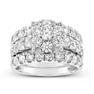 10K White Gold Diamond Bridal Three Piece Set 3.00CTW I2/HIJ