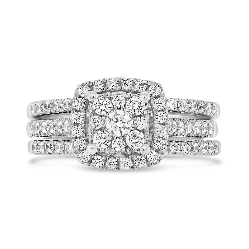 10K White Gold Diamond Three Piece Bridal Set 1.00CTW I2/HIJ