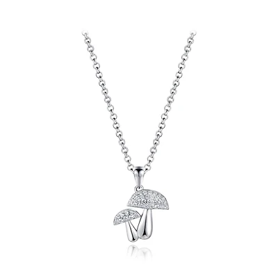 Sterling Silver 19" Cubic Zirconia Mushroom Pendant