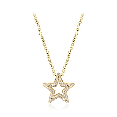 Sterling Silver Yellow Plated 19" Cubic Zirconia Star Pendant