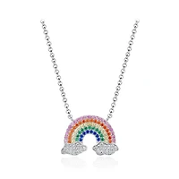 Sterling Silver 19" Cubic Zirconia Rainbow Cloud Pendant