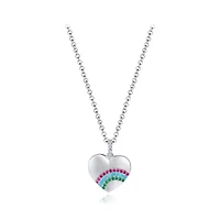 Sterling Silver 19" Cubic Zirconia Rainbow Heart Pendant