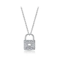 Sterling Silver 19" Cubic Zirconia Pave Lock Pendant