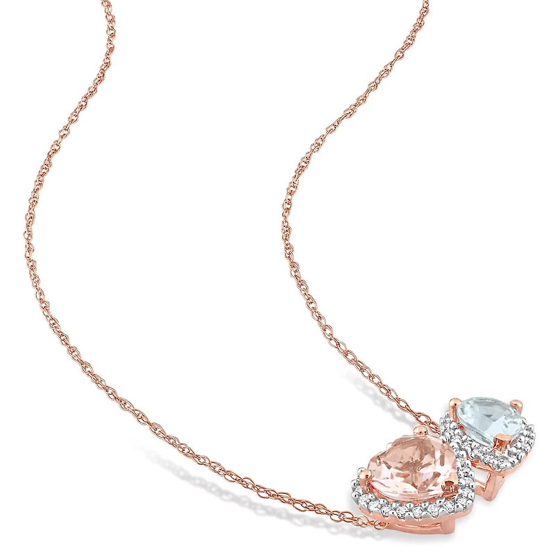 Julianna B 10K Rose Gold Morganite and Blue Topaz and Diamond Necklace