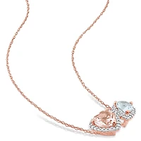 Julianna B 10K Rose Gold Morganite and Blue Topaz and Diamond Necklace
