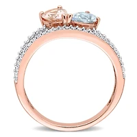 Julianna B 10K Rose Gold Morganite and Aquamarine Diamond Ring