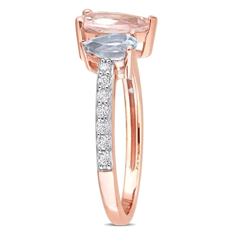 Julianna B 10K Rose Gold Aquamarine and Morganite White Topaz Ring