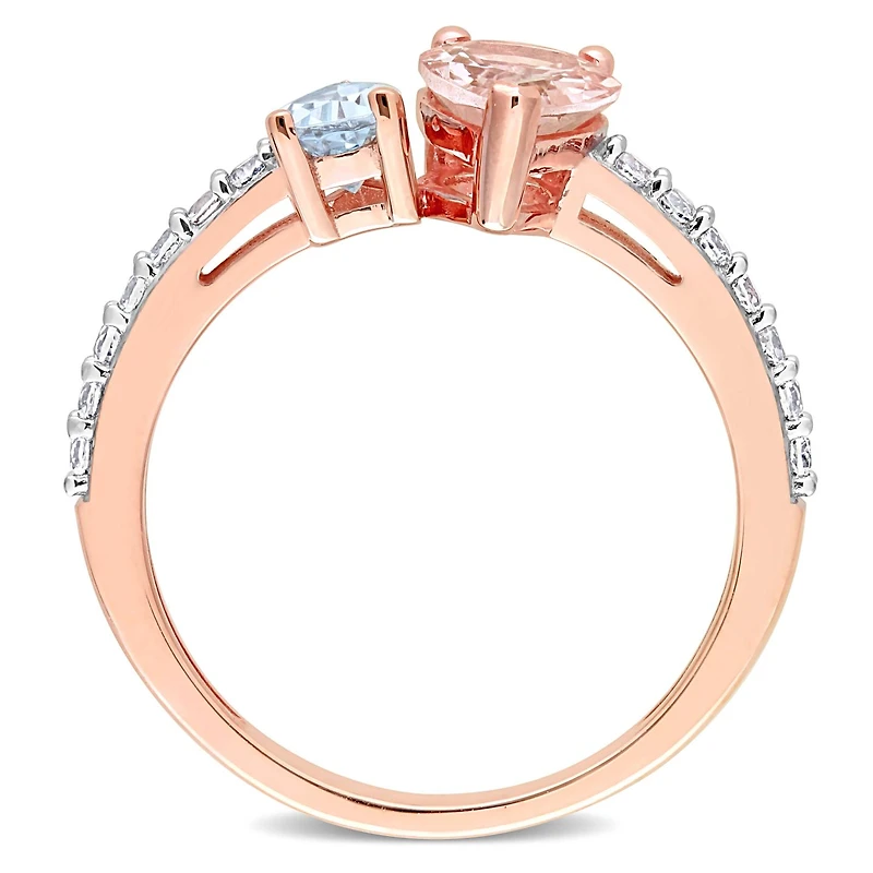 Julianna B 10K Rose Gold Aquamarine and Morganite White Topaz Ring